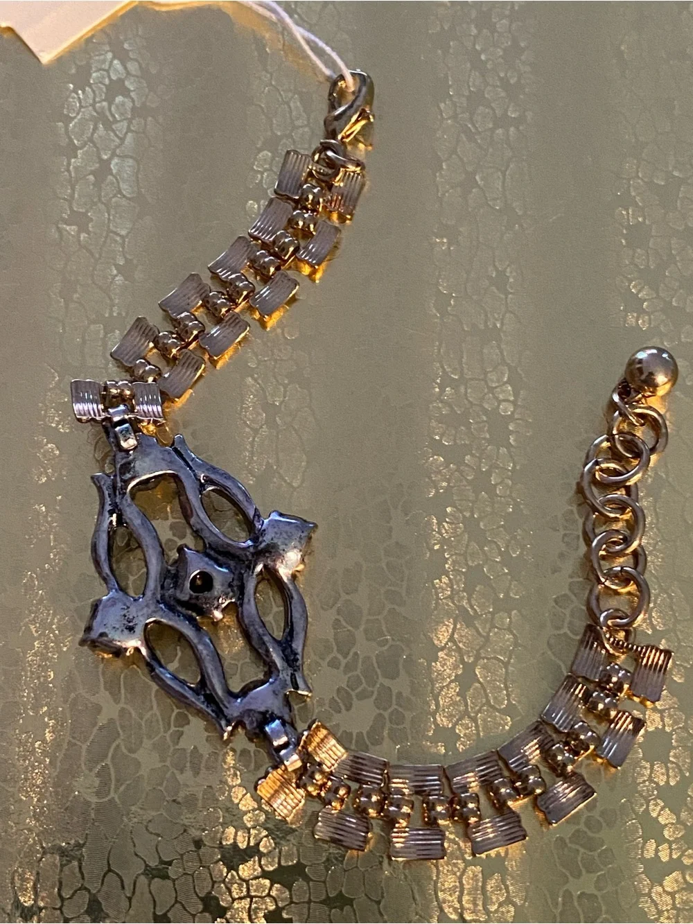 NWT Olivia Welles 14k Gold Plated Mixed Art Deco Crystal Pendant Bracelet